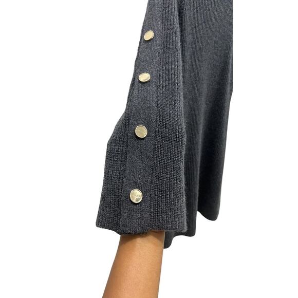 Sandro Paris Embellished Ribbed Wool & Cashmere Long Sleeve Gray Mini Dress US 2 - Picture 8 of 11